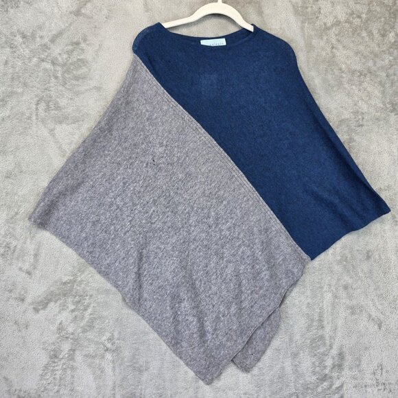 Celeste Poncho Womens One Size Blue Gray Wool Cashmere Blend Colorblock Knit - Picture 1 of 13